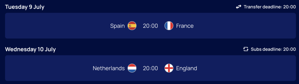 2024 Euro Fantasy MD6 Fixtures